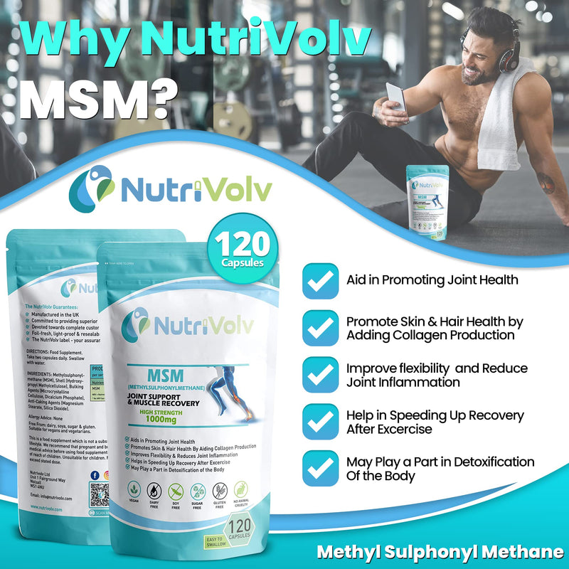 [Australia] - MSM 1000mg (Methylsulphonylmethane) Important Source of Organic Sulfur | Joint Support, Muscle Recovery & hair growth | 120 Capsules 