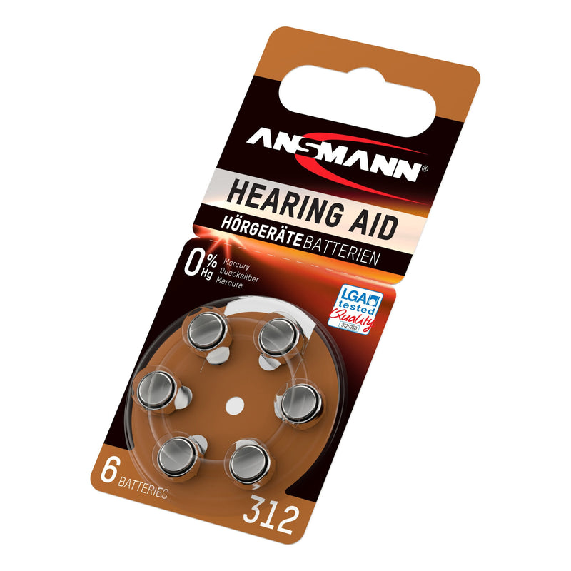 [Australia] - Ansmann Hearing Aid Batteries [Pack of 6] Size 312 Brown Zinc Air Hearing-Aid Suitable for Hearing Aids, Sound Amplifier - 1.45V Mercury Pack of 6 