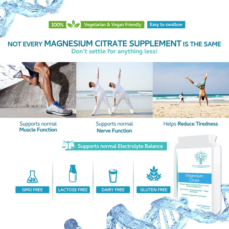 [Australia] - Magnesium Citrate 500mg 120 Capsules - Providing 150mg of Active Elemental Magnesium - High Potency - Easily Absorbable - Highly Bioavailable - UK Manufactured 