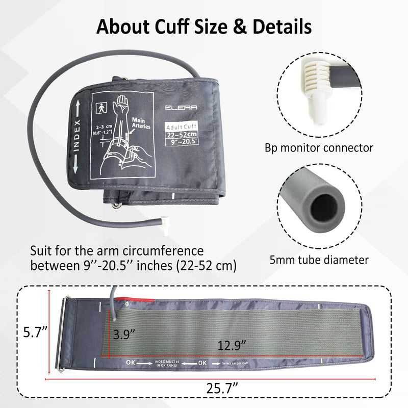 [Australia] - Extra Large Blood Pressure Cuff, ELERA 9”-20.5” Inches (22-52CM) Replacement Extra Large Cuff Applicable for Big Arm, Cuff Only BP Machine Not Included X-Large (Pack of 1) 