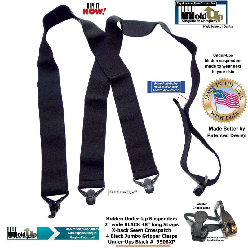 [Australia] - Holdup Hidden Undergarment Black 2 inch wide Suspenders with Jumbo Gripper Clasp 