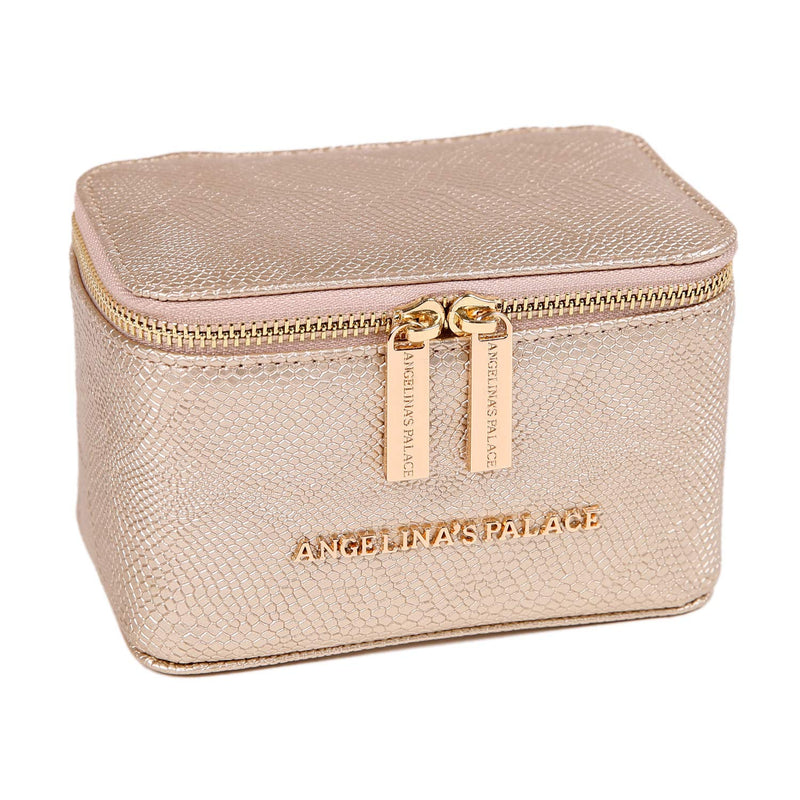 [Australia] - Angelina's Palace Snakeskin Pattern Jewelry Organizer Case Bridesmaid Gifts Travel Bag Vegan Leather Box for Necklace Earring Bracelet Ring(Champagne) Champagne 