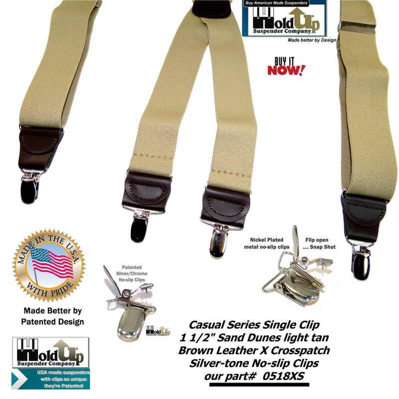 [Australia] - Holdup Suspender Company's Sand Dunes Tan Casual Series X-back Suspenders with Silver-tone No-slip Clips 