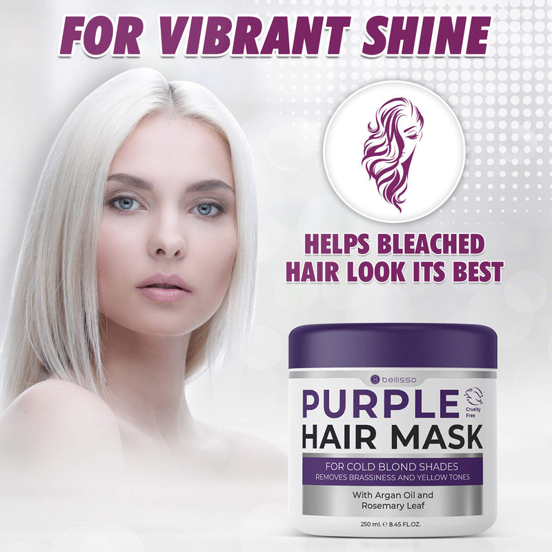 [Australia] - Bellisso Purple Mask for Blonde Hair - No More Yellow or Copper Tones - Deep Conditioner for Color Treated Locks with Keratin and Moroccan Argan Oil Treatment 