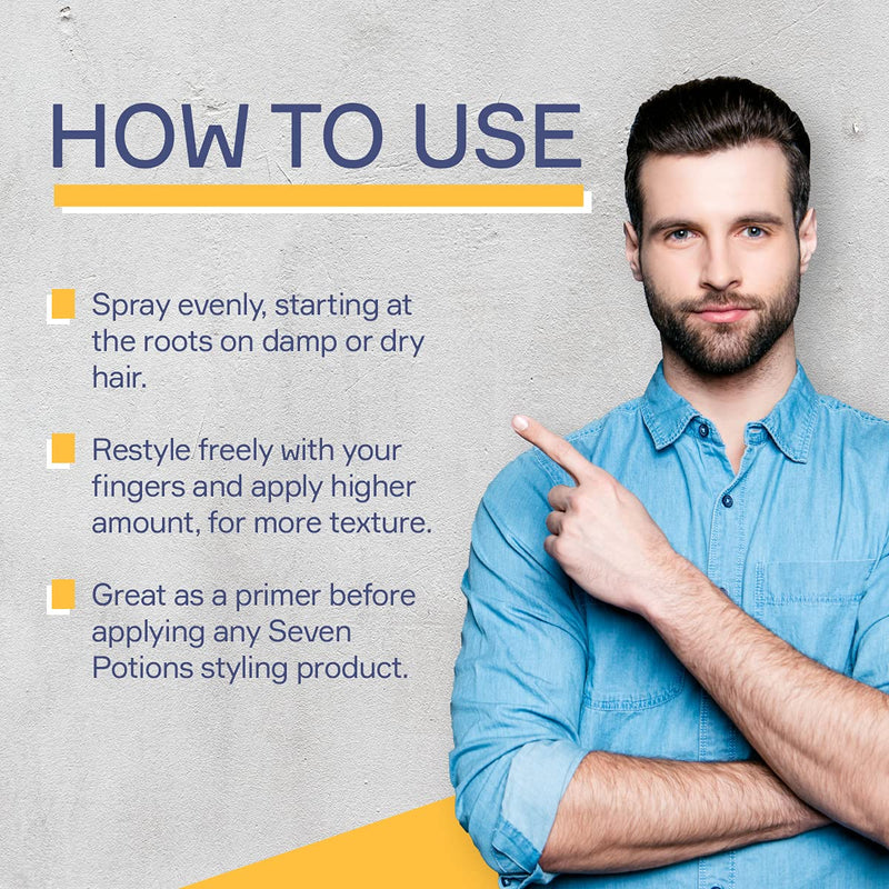 [Australia] - Seven Potions Texturizing Salt Spray for Men's Hair — Natural, Water-Based, Matte Finish, Texturized Hold for Volume, Plus Great Styling Product Primer — Natural, Vegan, Cruelty Free (200ml) 