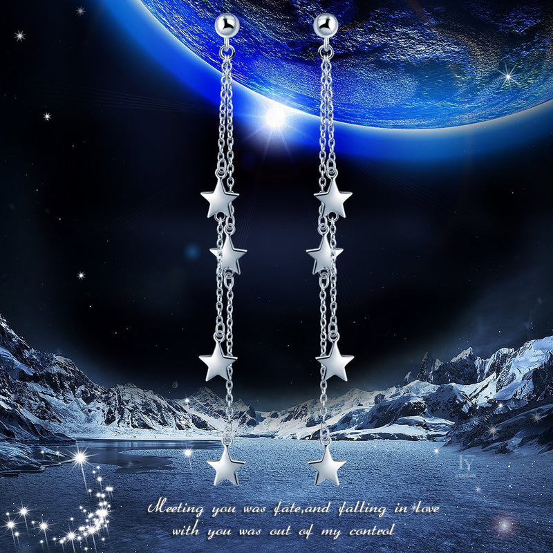 [Australia] - Yumilok Jewelry 925 Sterling Silver Ball Ear Stud Stars Dangle Drop Earring for Women/Ladies/Girls 