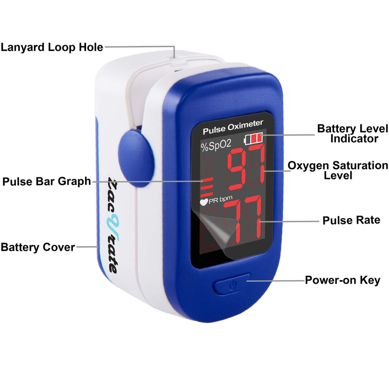 [Australia] - Zacurate 500BL Fingertip Pulse Oximeter Blood Oxygen Saturation Monitor with Batteries and Lanyard Included (Navy Blue) 