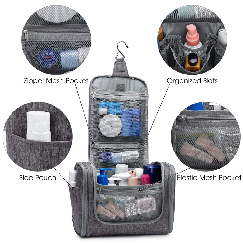 [Australia] - WANDF Extra Large Hanging Toiletry Bag Travel Cosmetic Organizer Shower Bathroom Bag for Men Women Water-Resistant (Denim Grey) Denim Grey 