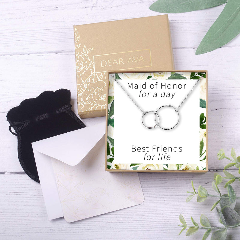 [Australia] - Dear Ava Maid of Honor Gift Necklace: Be My Bridesmaid Proposal, Matron of Honor, 2 Interlocking Circles (Silver-Plated-Brass, NA) 