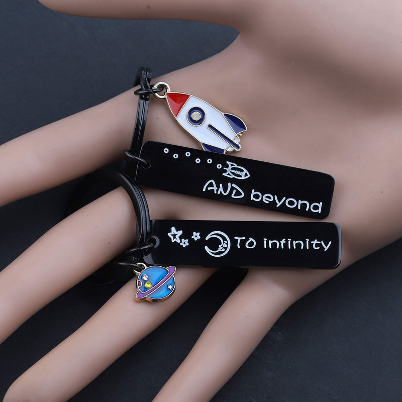 [Australia] - MAOFAED Couples Keychain I Love You to Infinity and Beyond Boyfriend Girlfriend Gift BFF Daughter Son Gift rocket planet blakc 