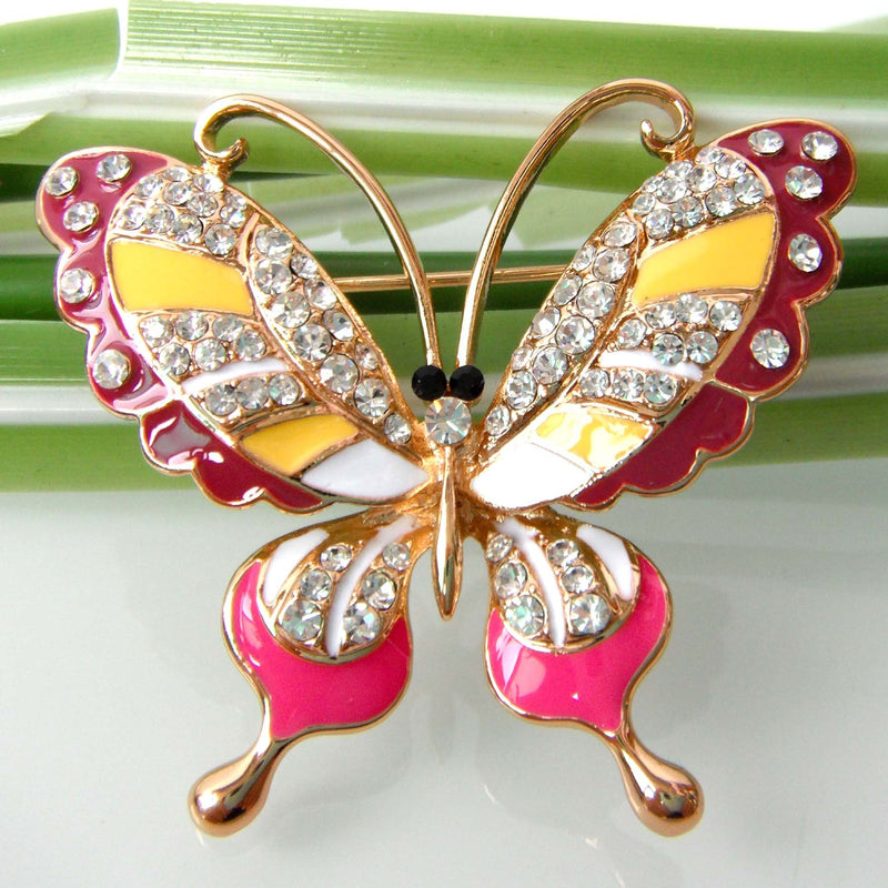 [Australia] - Navachi 18k Gold Plated Clear Crystal Colorful Enamel Butterfly Brooch Pin 