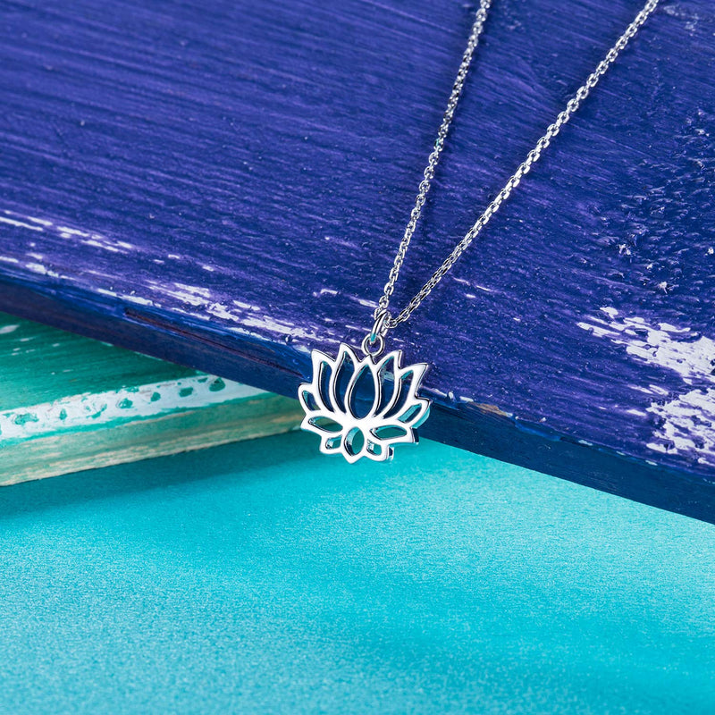 [Australia] - Annis Munn Lotus Necklace - 925 Sterling Silver Flower Pendant Necklace, Dainty Lotus Charm Valentine's Day Jewelry 