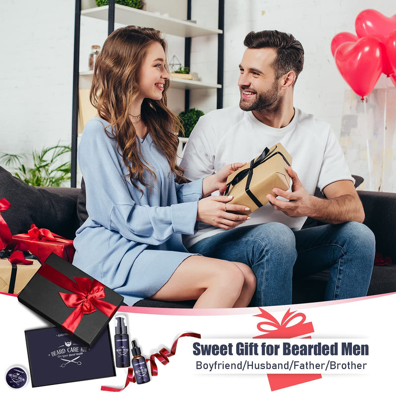 [Australia] - LIONMANE Beard Care Kit for Men, Beard Grooming Kit- Beard Balm, Beard Wash & Oil, Comb, Brush, Scissors, Hair Thinning Comb,Anniversary Birthday Thanksgiving Christmas Gifts for Husband/Boyfriend/Dad Set A 