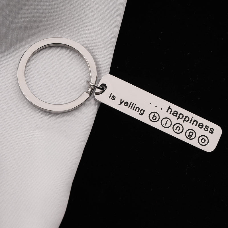 [Australia] - FEELMEM Bingo Key Chain Happiness is Yelling Bingo Stainless Steel Keychain Winning Game Humor Happiness Funny Bingo Gift for Family Best Friend silver 