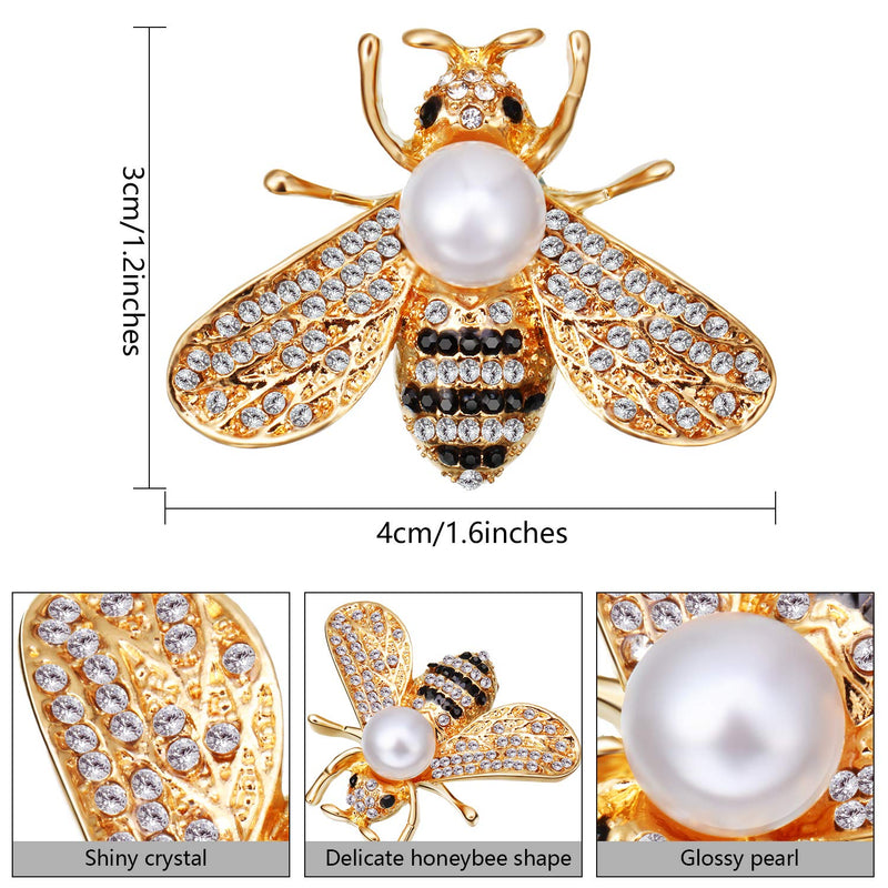 [Australia] - 4 Pieces Honey Bee Brooch Lapel Pins for Women Crystal Insect Themed Bee Brooches with Faux Pearl Fashion Gift for Birthday Dating Party Anniversary 