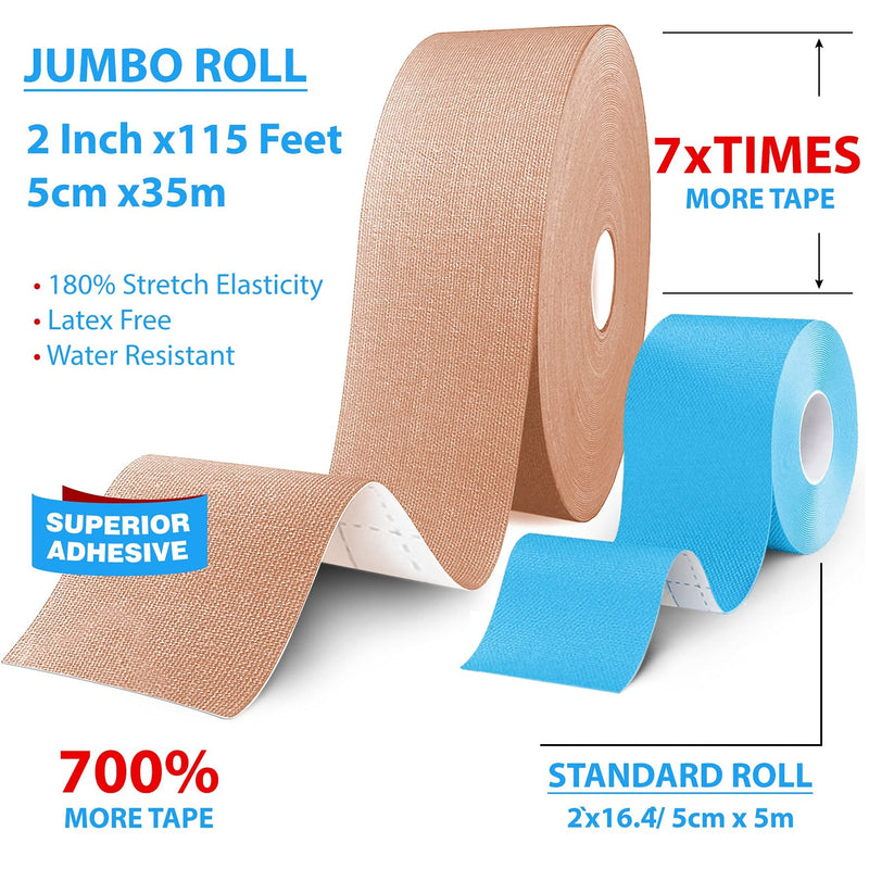 [Australia] - Kinesiology Tape Bulk 2 in. Designed to Boost Athletic Performance, Reduce Muscle Pain, Ease Inflammation. Easy to Use/Apply, Stays on for Several Days. Latex-Free, Waterproof, 97% Cotton /3% Spandex Beige-Bulk-Uncut 