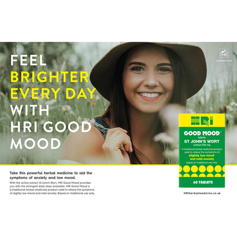 [Australia] - HRI Good Mood. 334 Milligrams St Johns Wort Tablets. Strongest Approved Dose on The UK Market - to Relieve The Symptoms of Slightly Low Mood and Mild Anxiety Relief. 60 Tablets 60 Count (Pack of 1) 