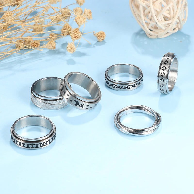 [Australia] - LOYALLOOK Fidget Ring Spinner Ring Anxiety Ring Fidget Rings for Anxiety for Women Stainless Steel Rings 5 