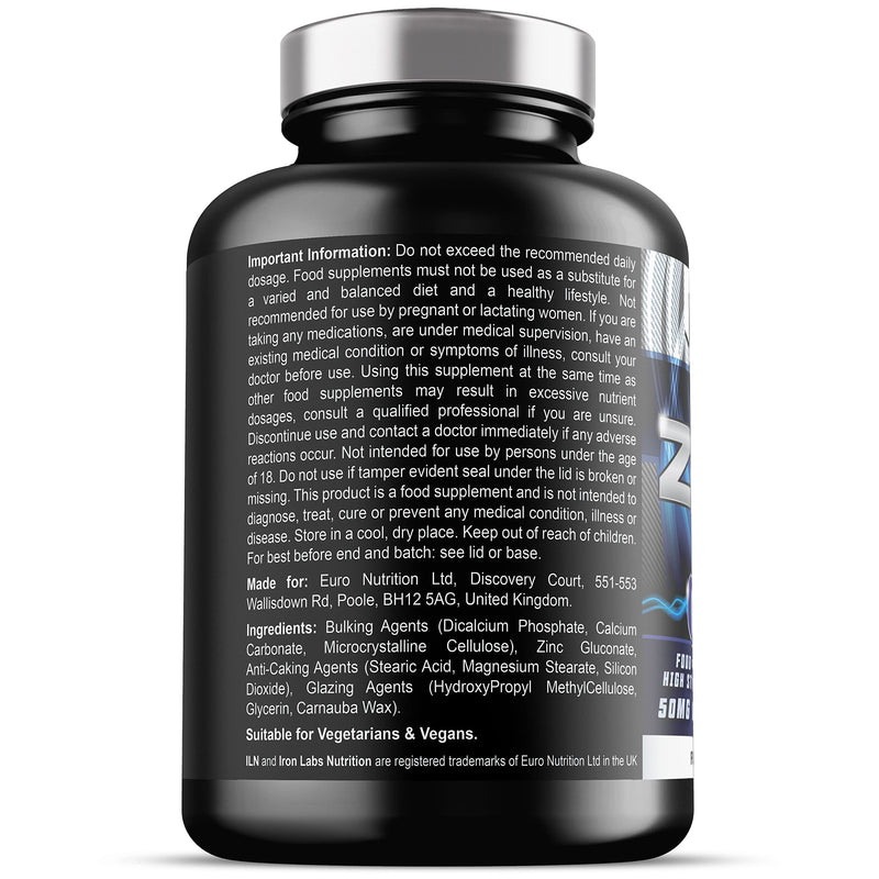 [Australia] - High Strength Zinc Supplements (Supersize - 360 Vegan Tablets) - Zinc 50mg Per Serving x 6 Month Supply - 50mg Zinc Supplement for Vegetarians and Vegans 