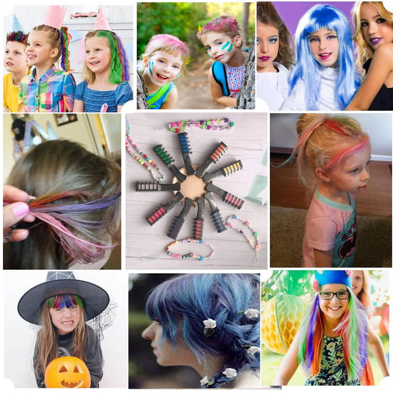 [Australia] - Hair Color Hair Chalk Dye Kit for Kids,Washable Non-Toxic Hair Dye for 3 4 5 6 7 8 9 10 Year Old,HOINCO 10 Color Halloween, Party, Cosplay, Christmas, Birthday Girls Gift 