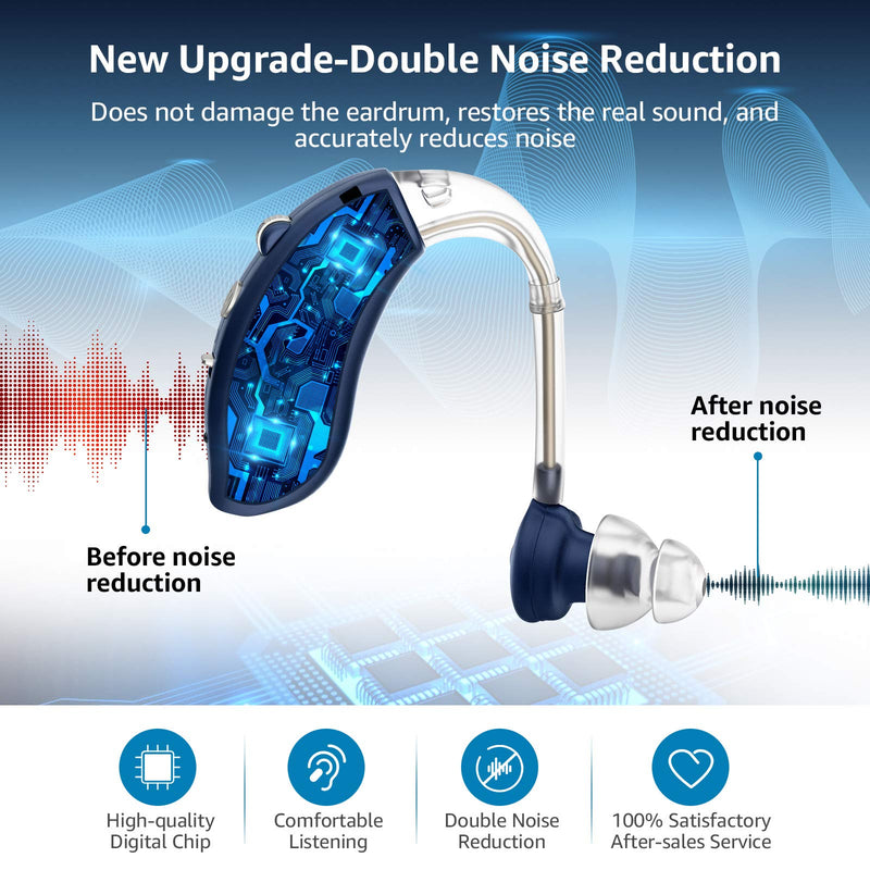 [Australia] - Hearing Aid, Hearing Aid for Seniors Rechargeable Hearing Amplifier with Noise Cancelling for Adults Hearing Loss Digital Ear Hearing Assist Devices with Volume Control Blue 