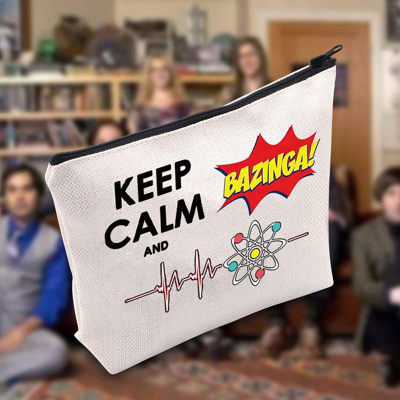 [Australia] - LEVLO Funny Big Bang Theory Cosmetic Make Up Bag Bag Big Bang Theory Fans Inspired Gift Keep Calm and Bazinga Makeup Zipper Pouch Bag For Women Girls, Calm and Bazinga, L, 