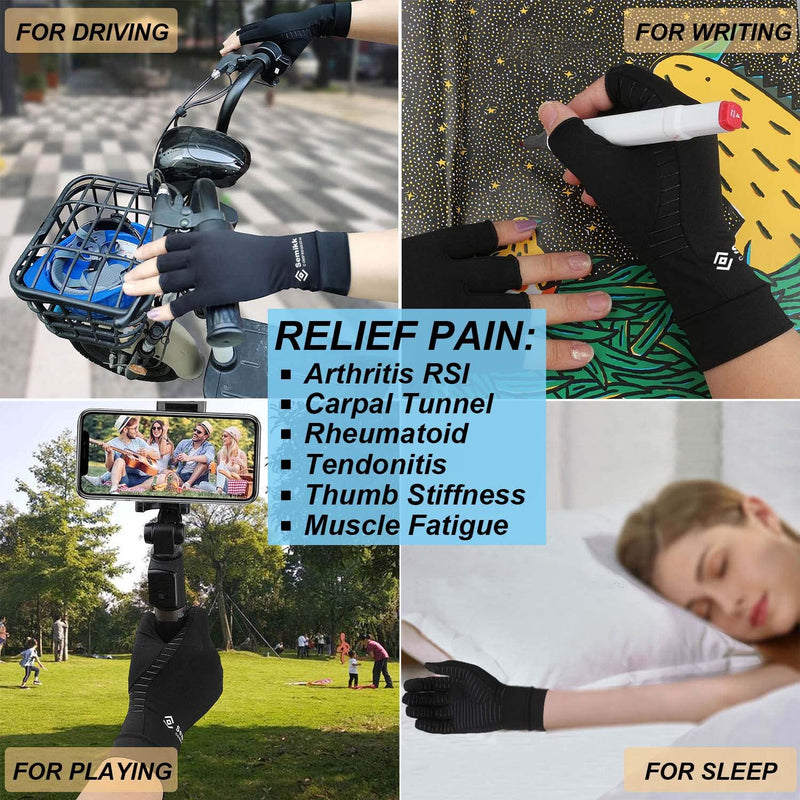 [Australia] - 2 Pairs Compression Gloves for Women and Men – Copper Arthritis Gloves for Rheumatoid Arthritis Osteoarthritis Carpal Tunnel – Hand Pain Relief and Support – Open Finger Black Medium (2 Pair) 