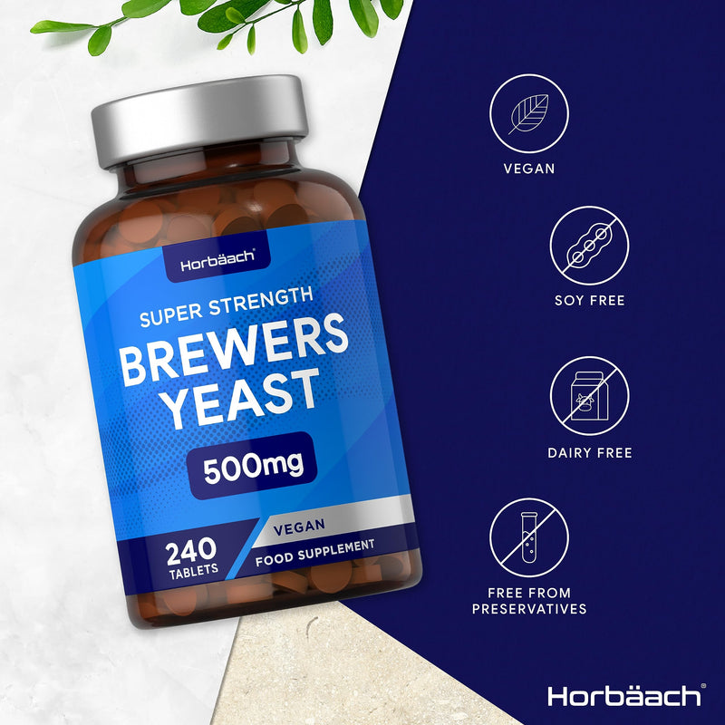 [Australia] - Brewers Yeast Tablets | 500mg | 240 Count | Natural Source of B-Vitamins, Amino Acids, Minerals & Trace Elements | High Strength Supplement | 8 Months Supply | by Horbaach 