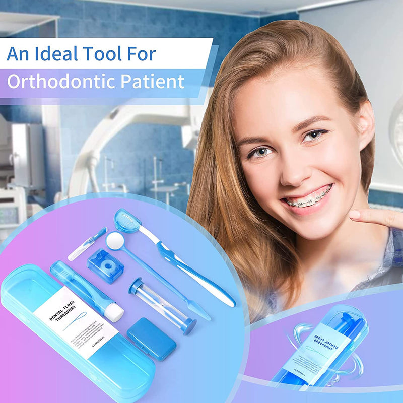 [Australia] - ZKSMNB Orthodontic Care Kit, Braces Kit, Portable Orthodontic Cleaning Kit, V-Brush Oral Mirror Interdental Brush Dental Floss Dental Wax Oral Care Travel 8-Piece Set (Blue) Blue 