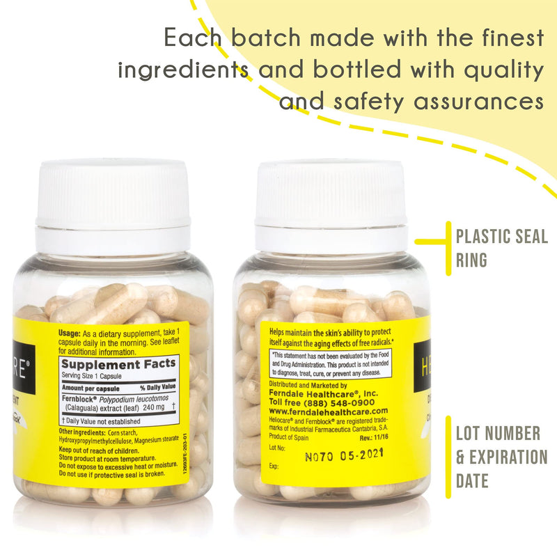 [Australia] - Heliocare Skin Care Dietary Supplement: 240mg Polypodium Leucotomos Extract Pills - Antioxidant Rich Formula with Fernblock and PLE Technology - 60 Veggie Capsules 