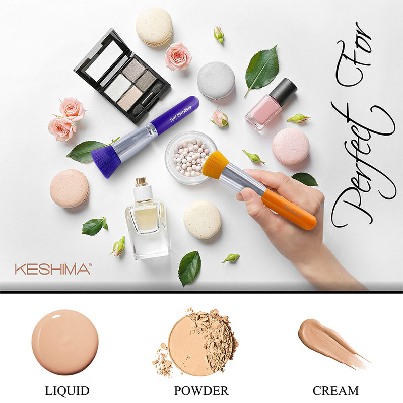 [Australia] - Flat Top Kabuki Foundation Brush By Keshima - Premium Makeup Brush for Liquid, Cream, and Powder - Buffing, Blending, and Face Brush (Regular Size, Neon Purple) Regular Size 