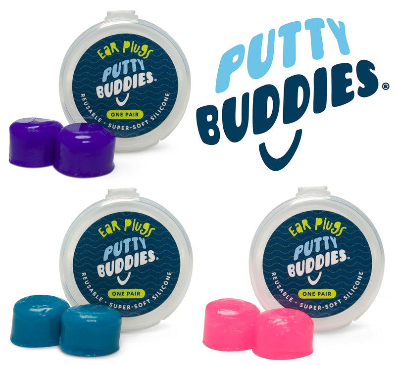 [Australia] - Putty Buddies Ear Plugs 10-Pair Pack - Soft Silicone Ear Plugs for Swimming & Bathing - Invented by ENT Physician - Block Water - Premium Swimming Earplugs - Doctor Recommended Purple/Teal/Magenta 