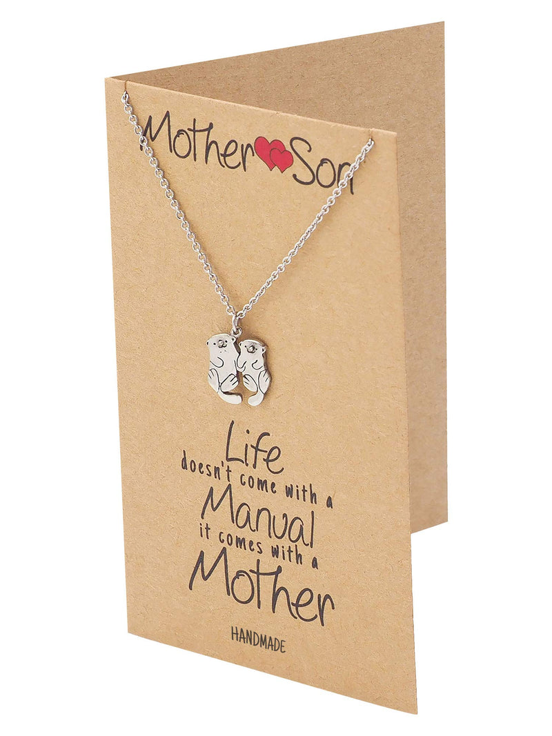 [Australia] - Quan Jewelry Mother and Son Otter Pendant Necklace, Gifts for Mom, Mother's Day, Handmade Gifts for Mom & Son with Inspirational Greeting Card 