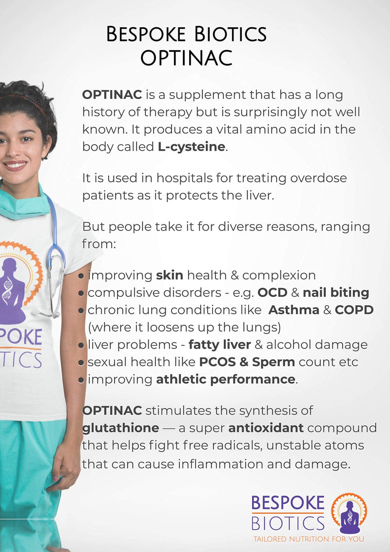 [Australia] - N-Acetyl-Cysteine 600mg (NAC) Liver Lung Skin Mind Support OPTINAC | Antioxidant Glutathione Precursor | Bespoke Biotics UK Made | Vegan | 120 Caps 