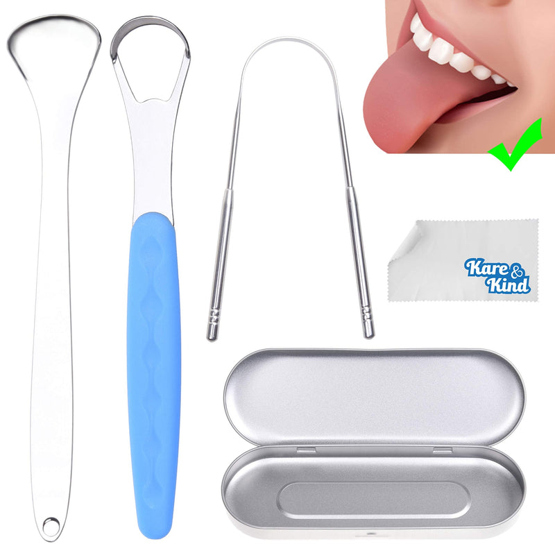 [Australia] - Kare & Kind 3X Tongue Scrapers - Steel Cleaners with a Lightweight Carry Case - for Home and Travel - Reduce Bad Breath, Remove Excess Food Particles 