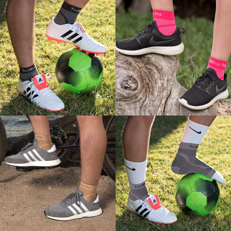 [Australia] - TechWare Pro Ankle Brace Compression Sleeve - Relieves Achilles Tendonitis, Joint Pain. Plantar Fasciitis Sock with Foot Arch Support. 2 Pair Bundle Black & Gray L/XL Size 