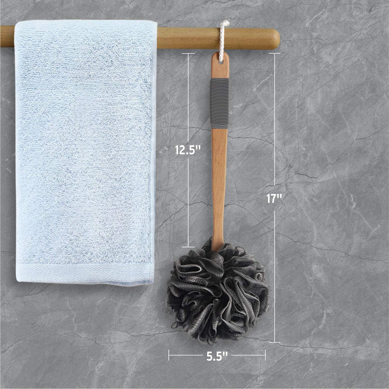 [Australia] - AmazerBath Shower Sponge Loofah Back Scrubber, PE Soft Mesh Loofah Body Scrubber with Long Wooden Handle, Bath Sponge for Men Women (Black) Black 