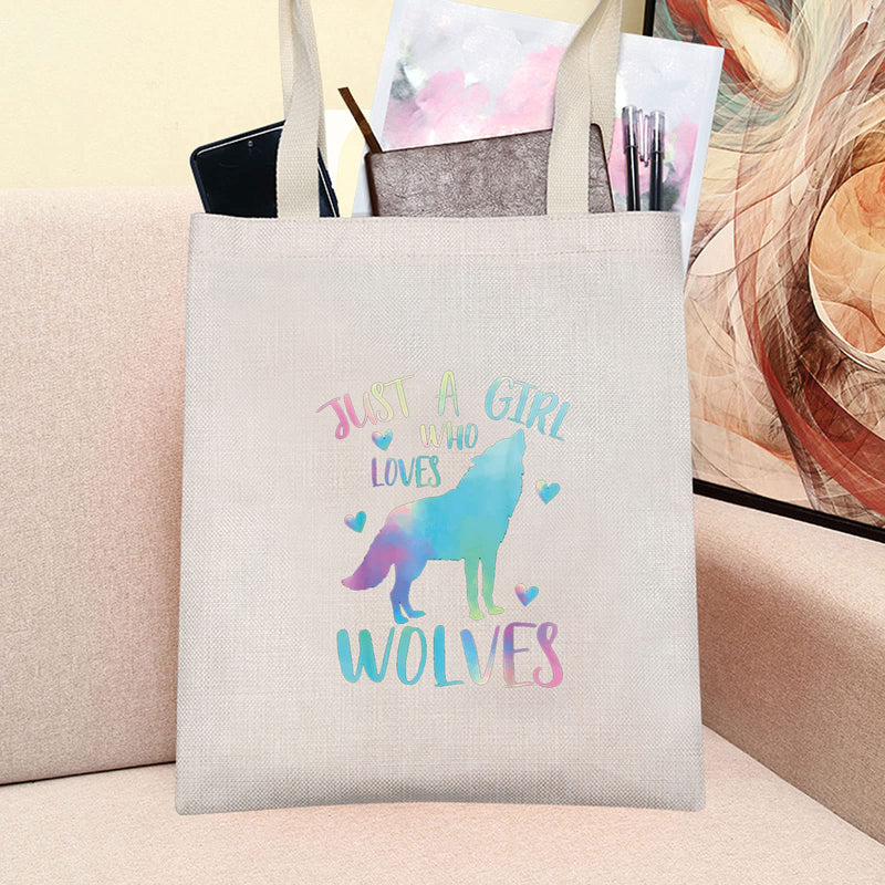 [Australia] - LEVLO Funny Wolf Cosmetic Bag Animal Lover Gift Just A Girl Who Loves Wolves Makeup Zipper Pouch Bag Wolf Lover Gift For Women Girls, Loves Wolves Tote, 