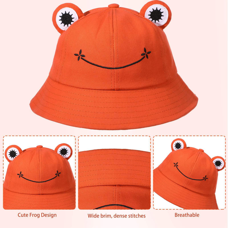 [Australia] - Cute Frog Bucket Hats Fisherman Cap Summer Beach Sun Protection Cap for Adults Green, Yellow, Black, Orange, Pink, Khaki 6 