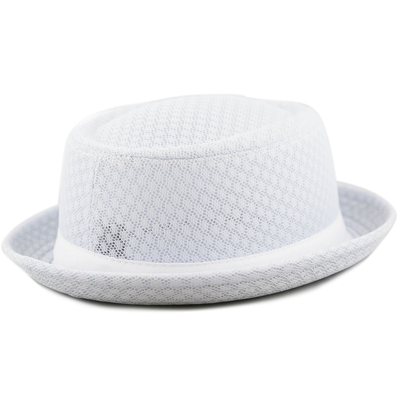 [Australia] - The Hat Depot Unisex Light Weight Classic Soft Cool Mesh Pork Pie hat Small-Medium White 