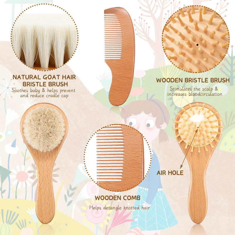 [Australia] - Baby Hair Brush and Comb Set Natural Soft Bristles Hairbrush Anti-Static Wood Massage Hair Comb for Newborns and Toddlers 3Pcs 