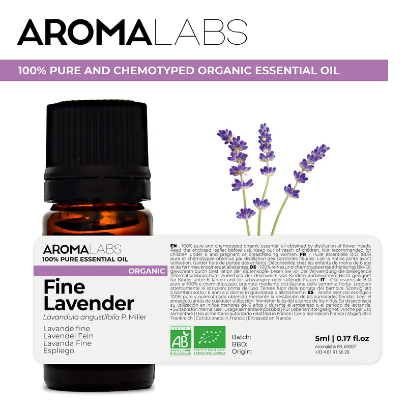 [Australia] - BIO - FINE Lavender Essential Oil - 5mL - 100% Pure, Natural, Chemotyped and AB Certified - AROMA LABS (French Brand) 5 ml (Pack of 1) 