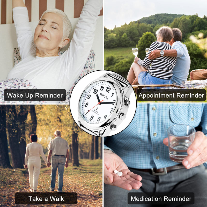 [Australia] - MAUJOY Clear and Loud American Accent Voice Ladies Talking Watch Speaks The Time, Date or Alarm time for Elderly, Impaired Sight or Blind. White Face-Black Numbers-Expansion Band 