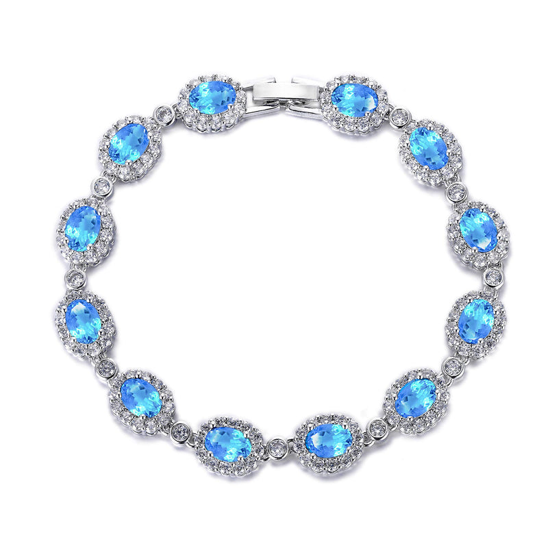 [Australia] - EVER FAITH Women's Gorgeous CZ Luxury Bridal Oval Shaped Necklace Earrings Bracelet Set Silver-Tone Light Blue 