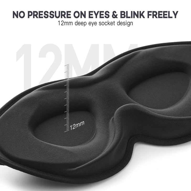 [Australia] - onaEz Sleep Masks, 2023 Upgraded 100% Darkness 3D Sleep Eye Mask with 12mm Recessed Eye Sockets, Breathable Comfortable Soft Milk Ice Silk Sleeping Mask for Traveling Napping All Night Sleeping Yoga Black 