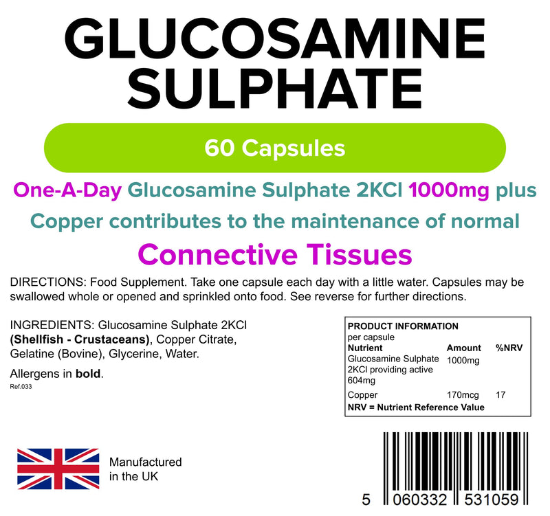 [Australia] - Lindens Glucosamine Sulphate 1000mg 60 Capsules | Joint Care | UK Made | 1 A Day | Joint Care Supplements | Joint Health | 2 Months Supply | Letterbox Friendly 