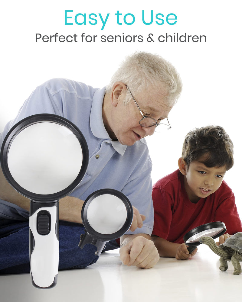 [Australia] - Magnifying Glass with Light - Lighted LED Magnifier Glass for Reading - Kids Handheld Glasses - Large, Portable 5X 10x Lenses - Jewelry Loupe with Light - Anti Glare Zoom for Seniors - Lightweight 