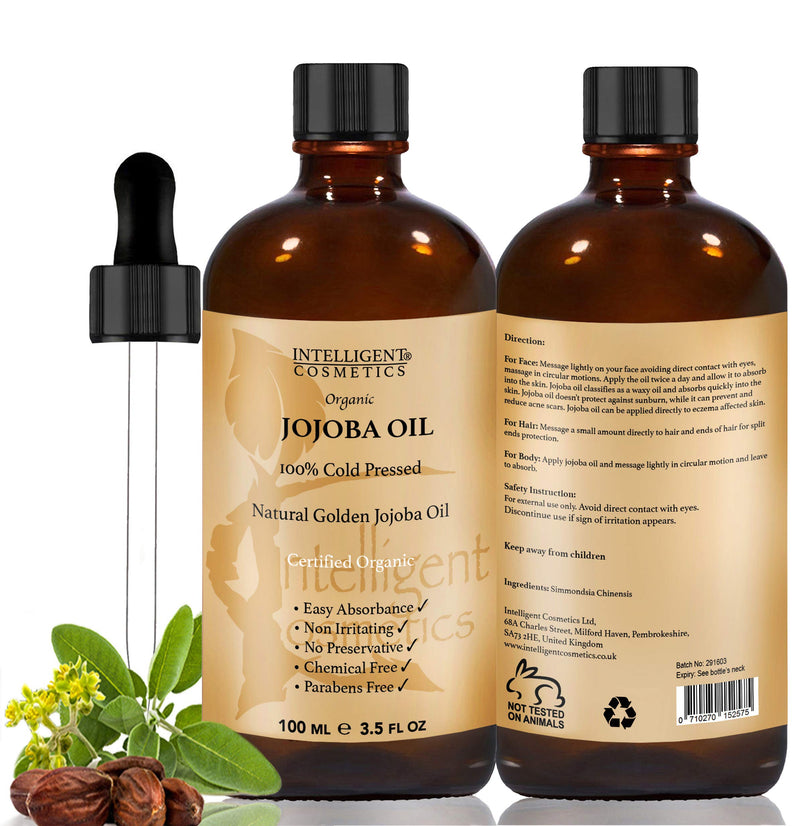 [Australia] - Jojoba Oil Certified Organic - 100% Cold Pressed - Vegan, Extra Virgin, Pure, Unrefined - for Face Skin Body Hair, Known Oil for Sensitive & Acne Prone Skin - Glass Bottle with Pipette 