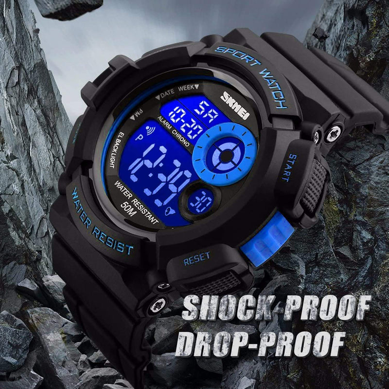 [Australia] - Mens Digital Sports Watch Military Multifunction LED Watch Electronic Waterproof Alarm Stopwatch Blue 