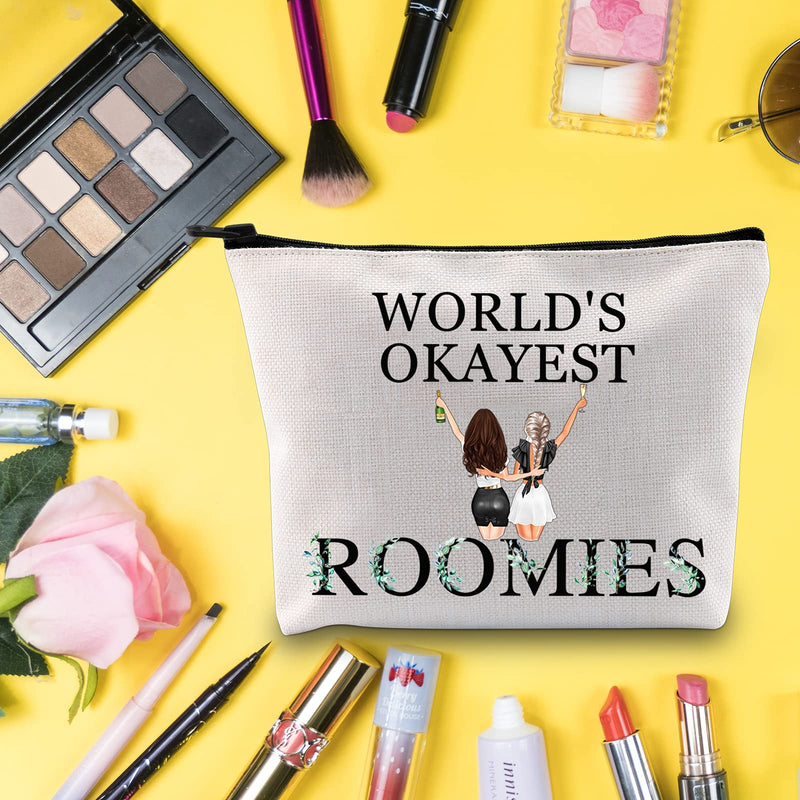 [Australia] - LEVLO Roommate Cosmetic Make Up Bag Roomie Friendship Gift World's Okayest Roomies Makeup Zipper Pouch Bag For Birthday Graduation, Okayest Roomies, 